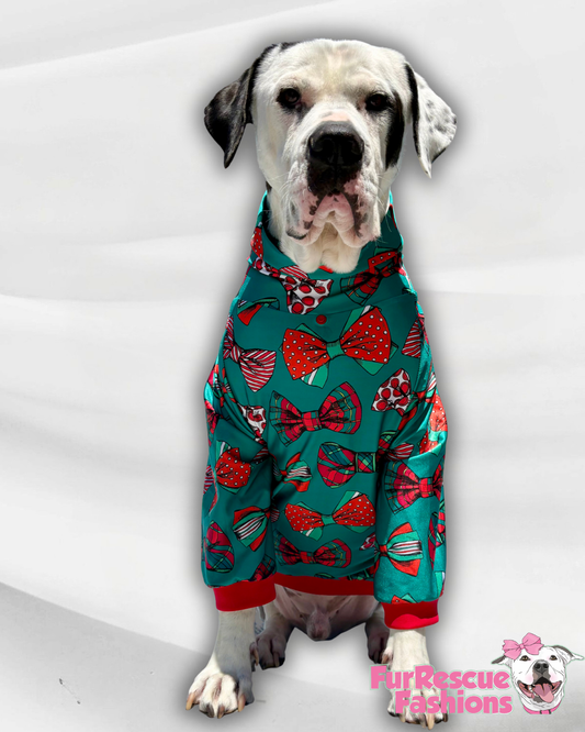 Jolly Holiday Bows - Dog Pajama with Red Neck & Trim/Sleeves