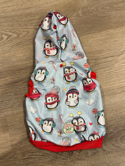 Cold Weather Penguins Dog Pajama with Red Neck & Trim/Sleeves