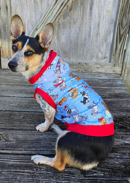 Snowball Shenanigans Dog Pajama with Red Neck & Trim/Sleeves
