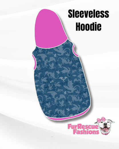 Dragons - Blue Dog Pajama with Pink Trim, Neck & Sleeves