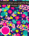 Floral poppies Dog Pajama with Fucshia Neck & Trim/Sleeves