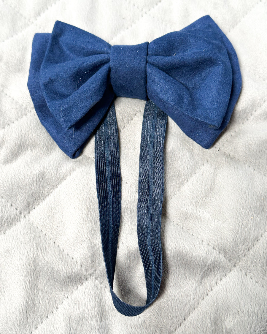 Navy Blue Faux Suede Doggie Bow