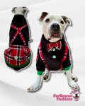 Merry Pup Dog Shirt With Sleeves, Suspenders & Bow Tie.