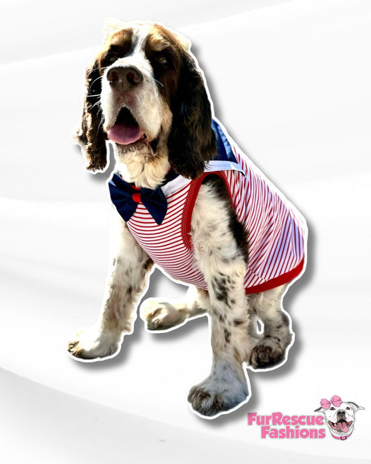 Off The Hook Striped Sailor Dog Shirt with Bowtie