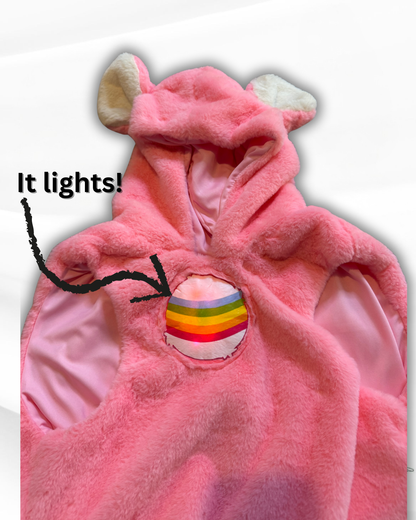Cheer Bear Light-Up Dog Hoodie – Pink Fleece Care Bear Outfit with Ears, Tail & Rainbow Patch