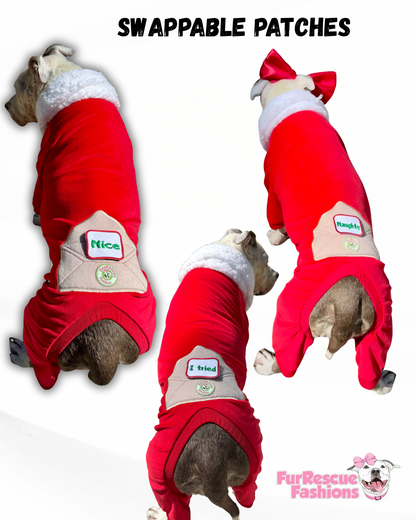 Santa’s List PAWjamas with Swappable Patches (Nice-Naughty-I Tried)