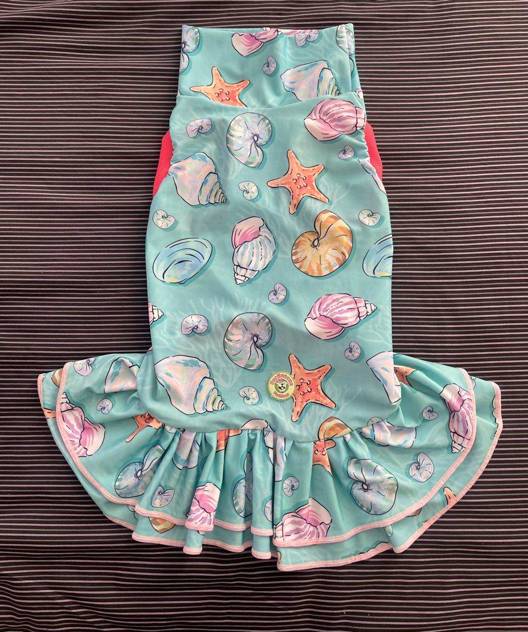 Seashell Serenity - Dog Pajama with Coral Neck & Trim/Sleeves