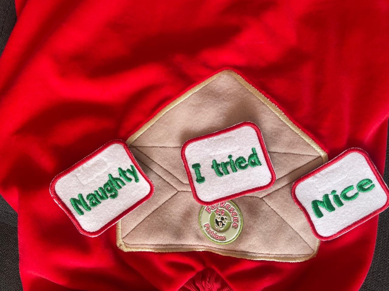 Santa’s List PAWjamas with Swappable Patches (Nice-Naughty-I Tried)