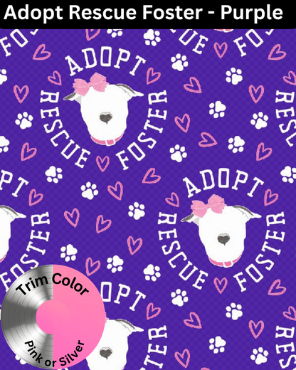 Rescue, Foster Adopt Purple - Dog Pajama with Silver or Pink Neck & Trim/Sleeves