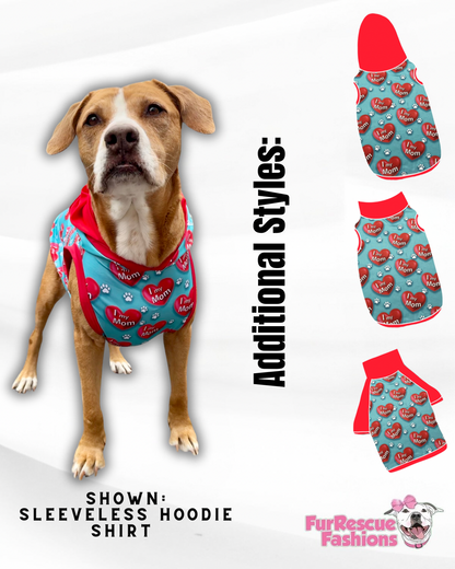 I Love My Mom - Teal - PAWJama with Red Trim & Neck