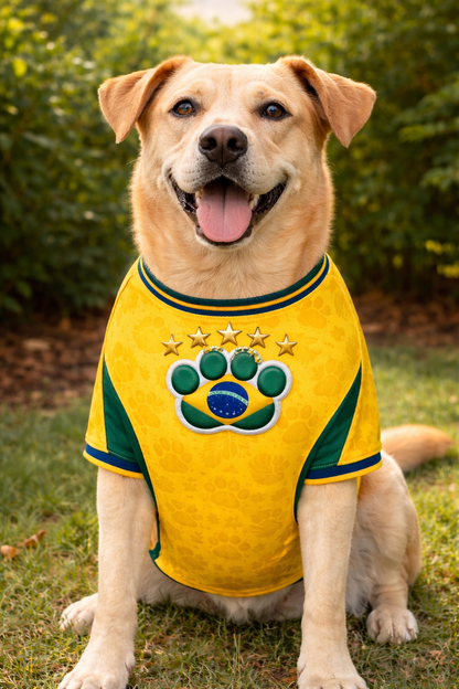 Brazil Dog Jersey or Ruffle Dress – World Cup 2026 | Custom Pet Soccer Shirt ⚽️🐾