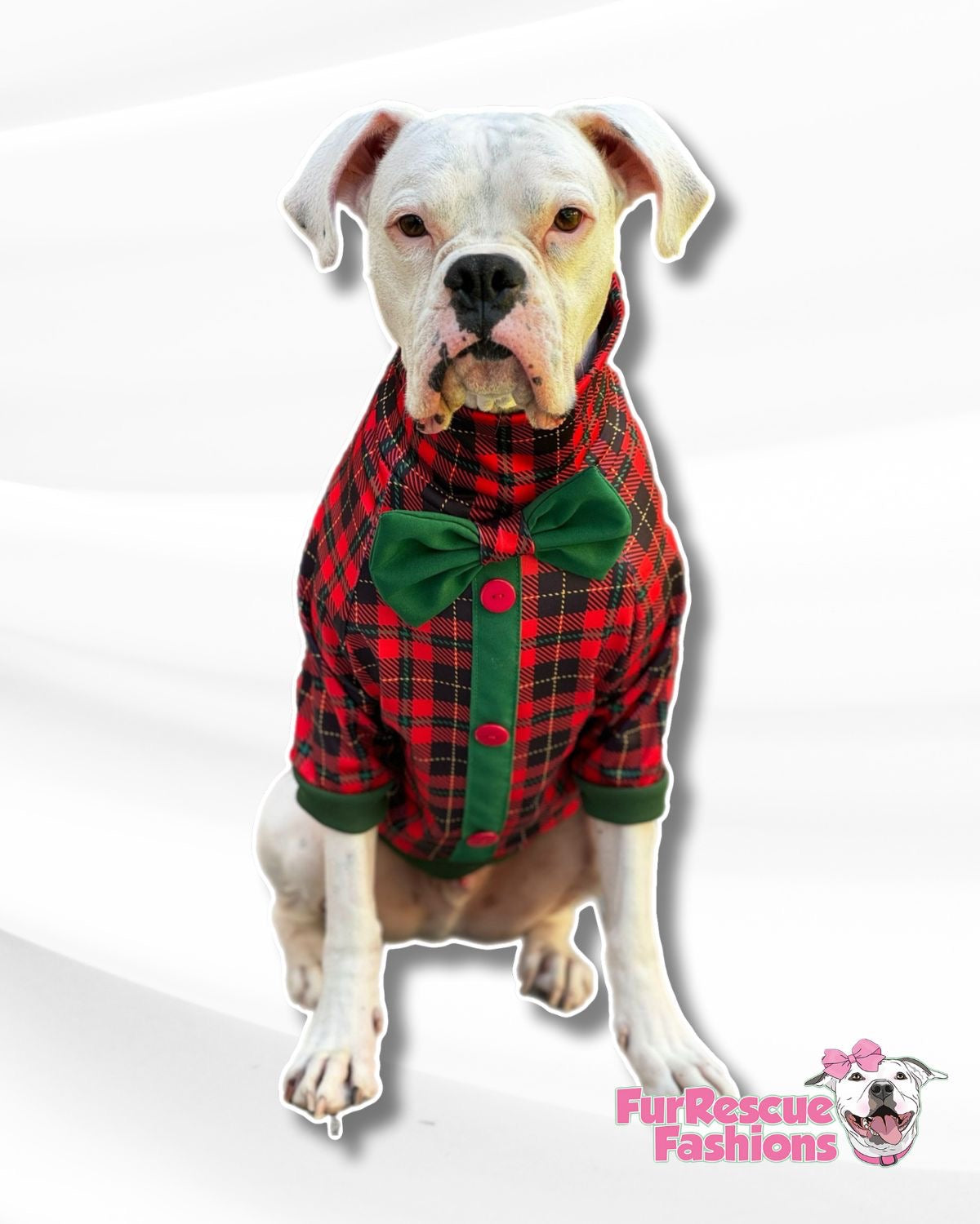 Holiday Plaid Faux Button Up Dog Shirt With Bow Tie