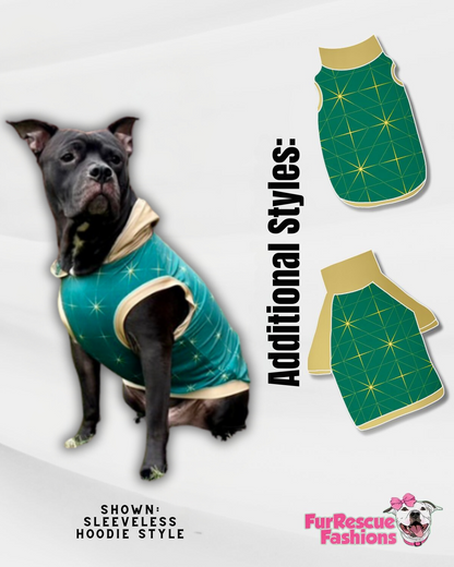 Christmas Sparkle - Dog Pajama with Gold Neck & Trim/Sleeves