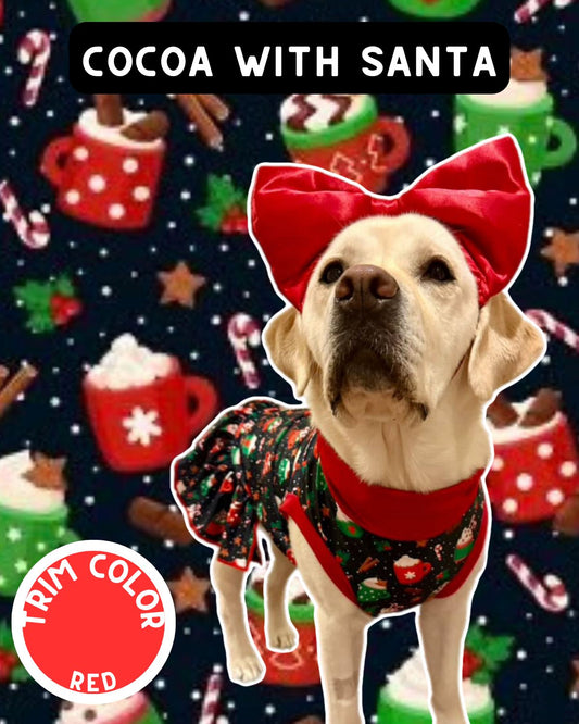 Cocoa with Santa  - Dog Pajama with Red Neck & Trim/Sleeves