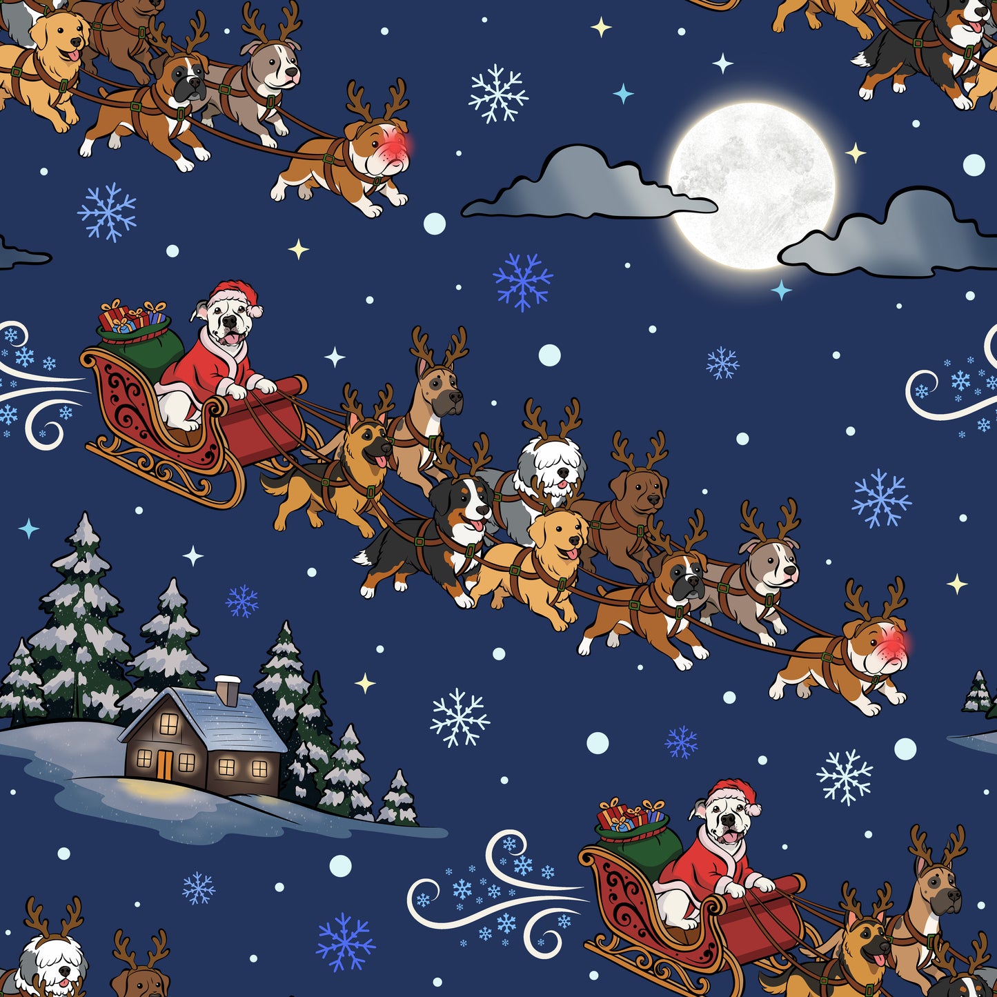 Sleighing All Day - Dog Pajama with Red Neck & Trim/Sleeves