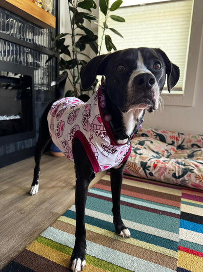 Killer Winter Dog Pajama with Burgundy Neck & Trim/Sleeves