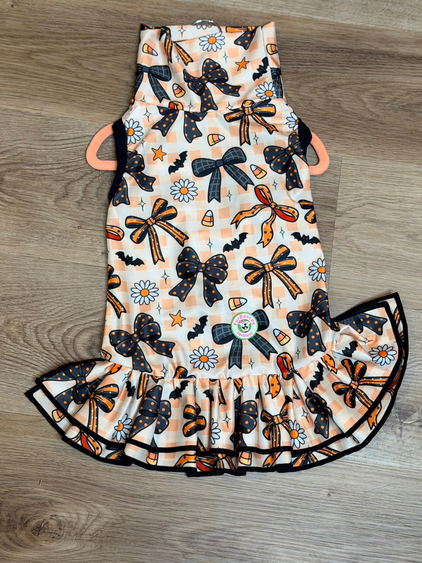 Coquette Halloween Bows - Dog Pajama with Black Neck & Trim/Sleeves