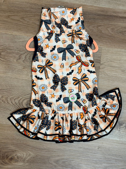 Coquette Halloween Bows - Dog Pajama with Black Neck & Trim/Sleeves