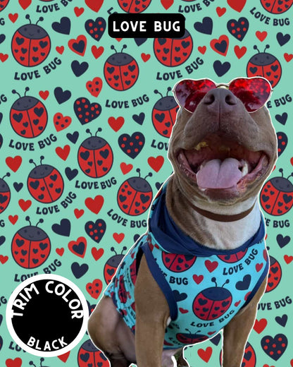 Love Bug Dog Pajama with Black Neck & Trim/Sleeves