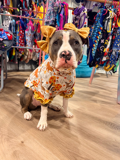 Woodland Fall Friends - Dog Pajama with Mustard Neck & Trim/Sleeves