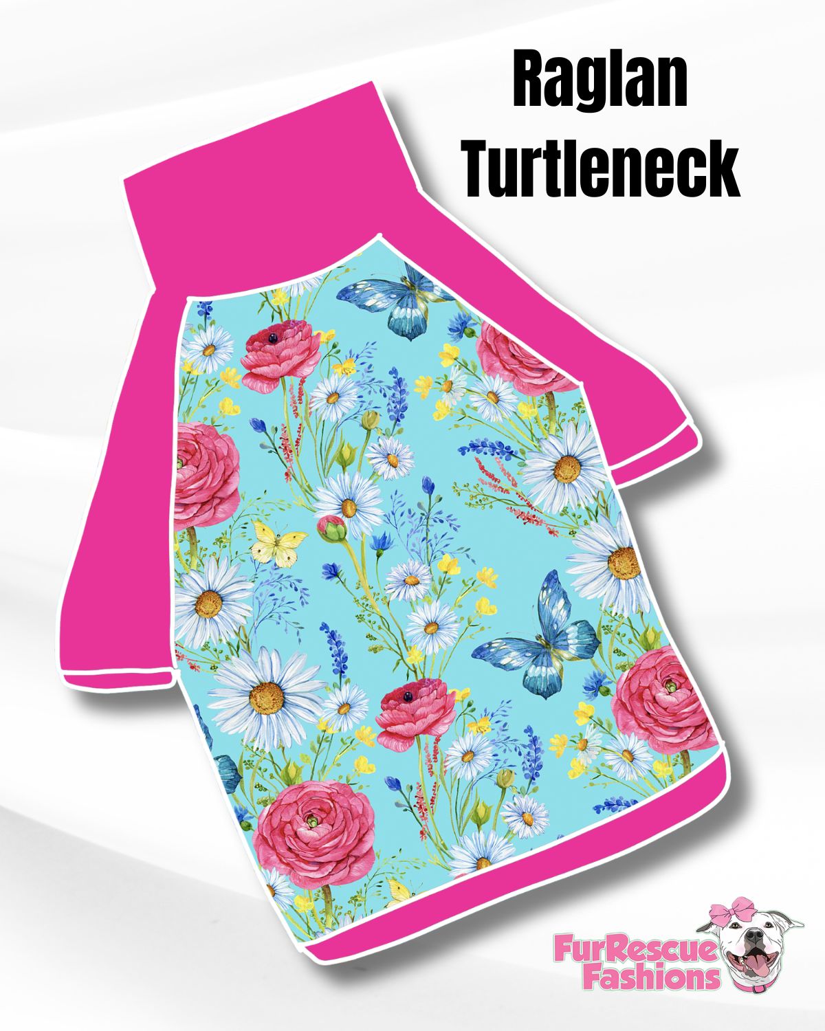 Spring Fling, Flowers & Butterflies Pajama with Hot Pink Neck & Trim/Sleeves