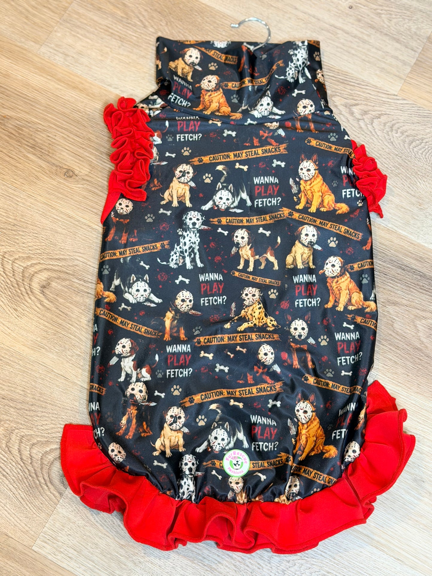 Wanna Play Fetch - Dog Pajama with Red Neck & Trim/Sleeves