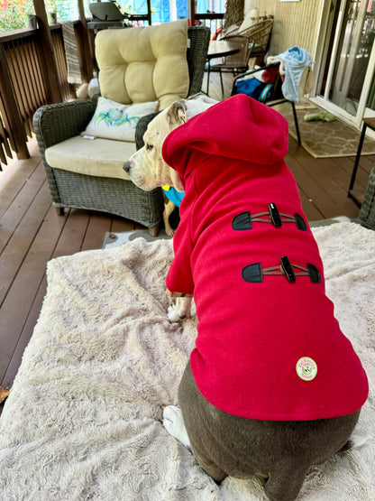 Classy Dog Peacoat With Barkberry & Fleece Lining  - Removable Hoodie (Red & Navy Blue)