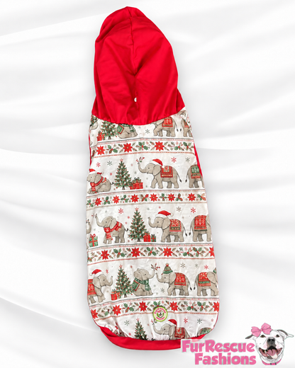 Festive Christmas Elephants - Dog Pajama with Red Neck & Trim/Sleeves