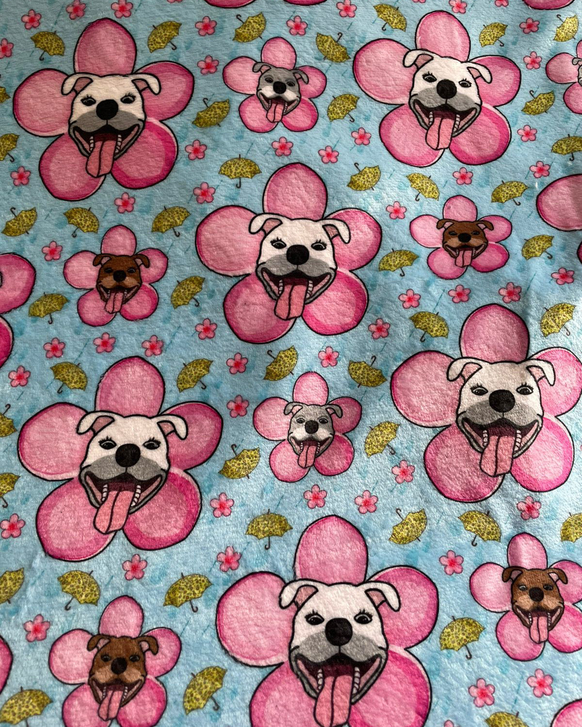 Pitties & Cherry Blossoms Dog Pajama with Pink Neck & Trim/Sleeves