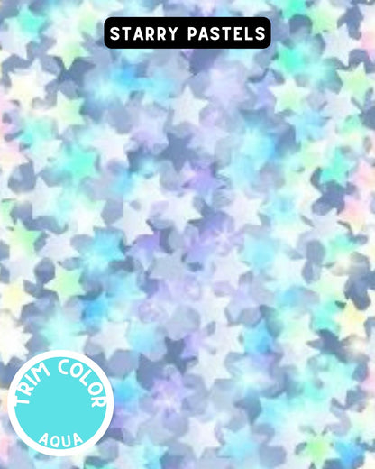 Starry Pastels Dog Pajama with Aqua Neck & Trim/Sleeves