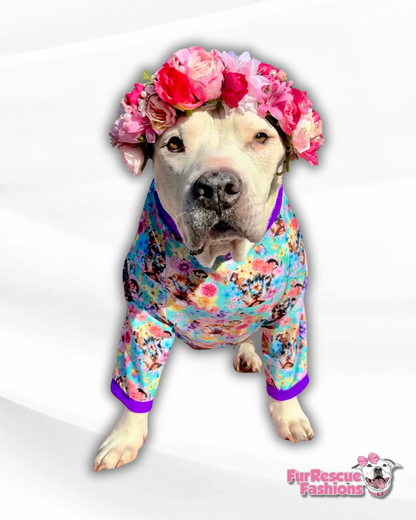 Field of Pitties – Dog Pajama with Lavender Neck & Trim/Sleeves