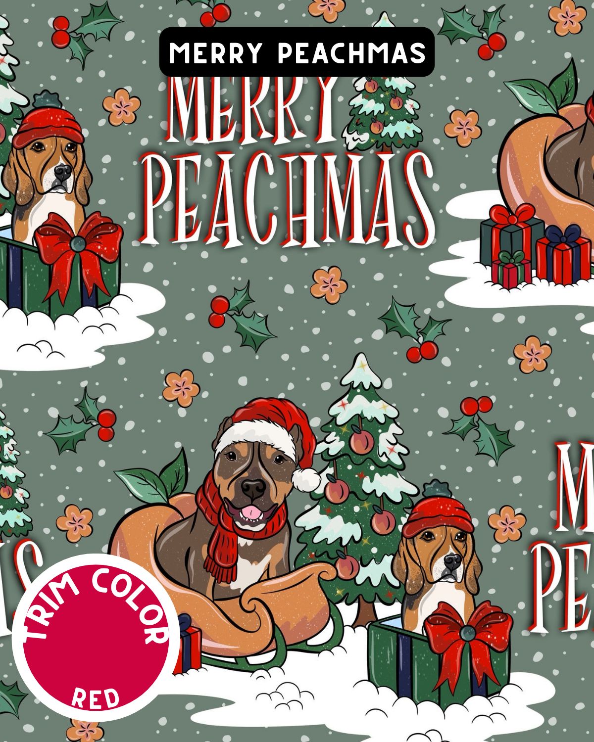 Merry Peachmas Dog Pajama with Red Neck & Trim/Sleeves