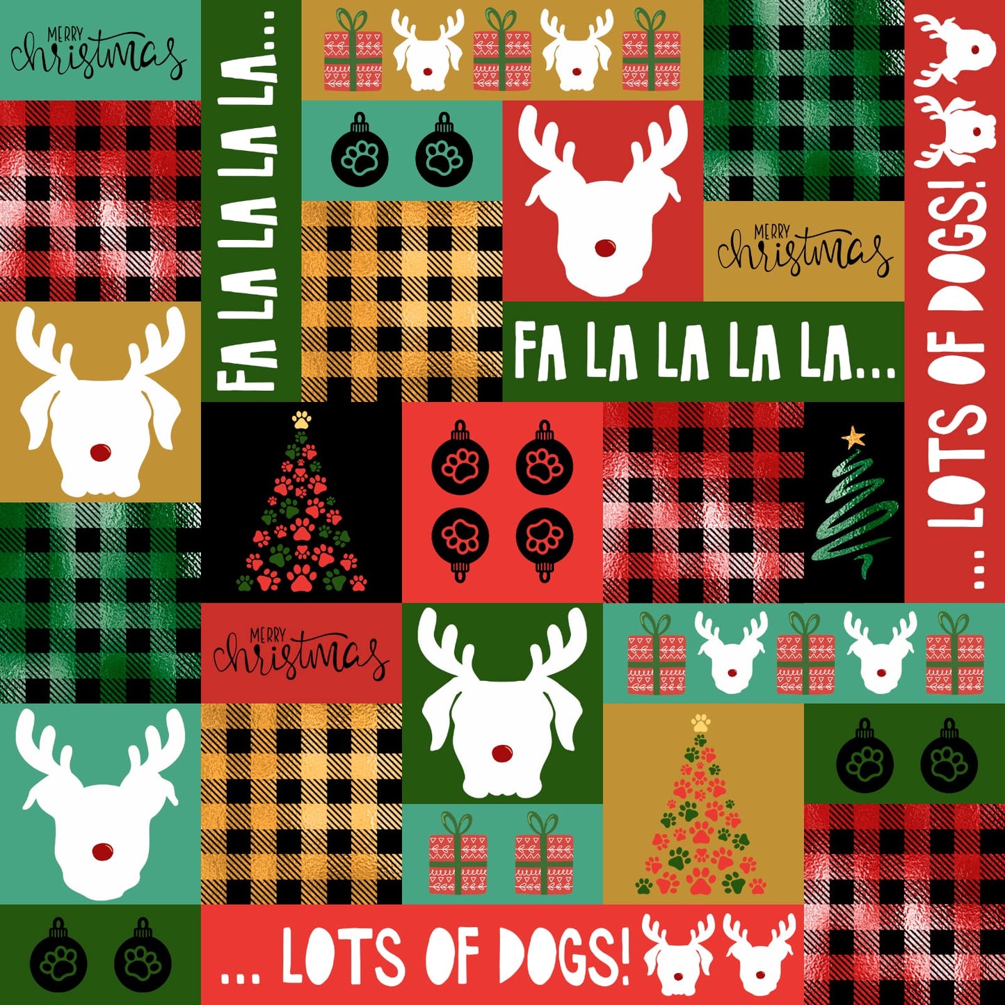 Fa La La La Buffalo Print - PAWjama with Black Neck & Trim/Sleeves