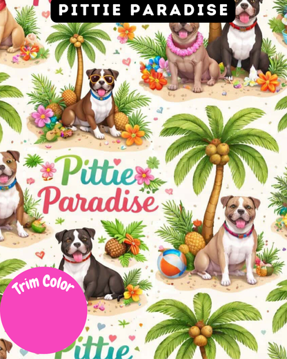 Pittie Paradise - Dog Pajama with Fuchsia Neck & Trim/Sleeves