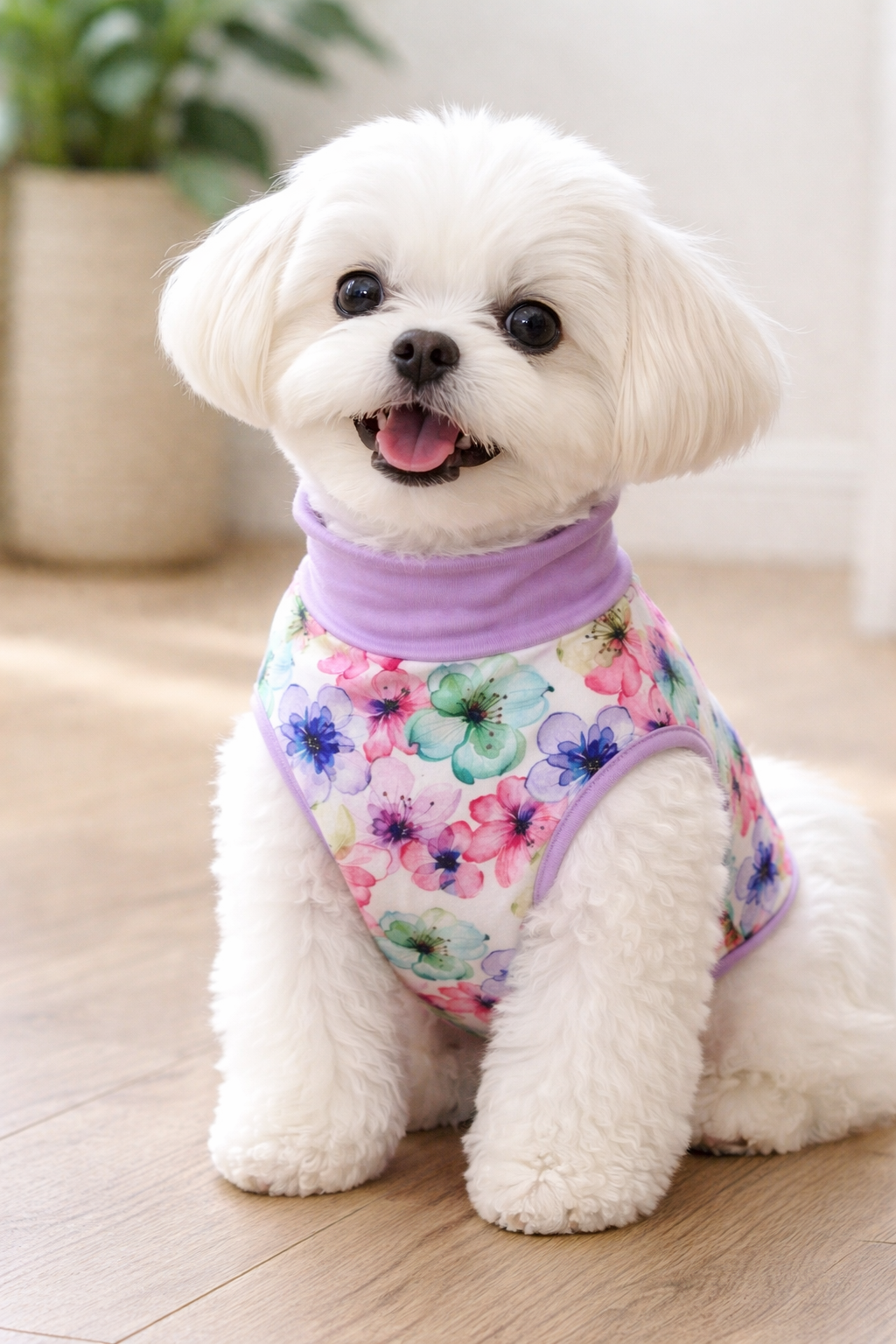 Spring Bloom Flowers Pajama with Lavender Neck & Trim/Sleeves