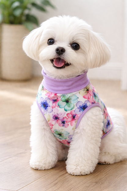 Spring Bloom Flowers Pajama with Lavender Neck & Trim/Sleeves