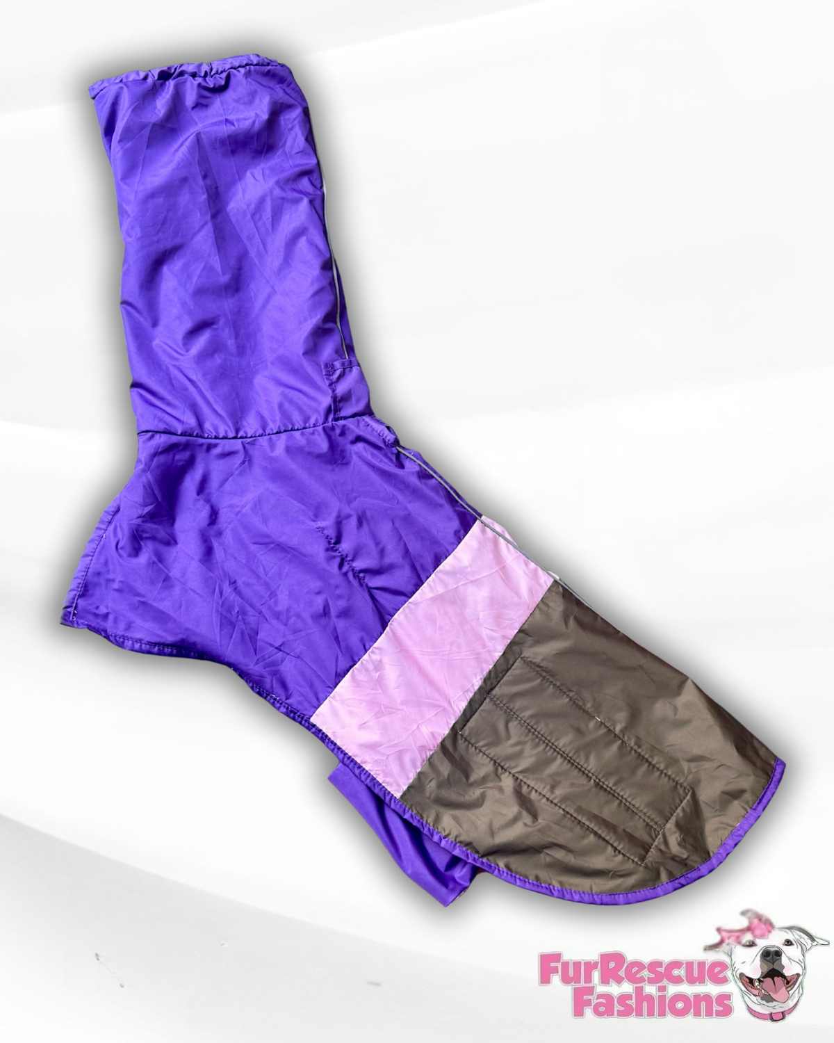 Easy-On Waterproof Dog Cape with Snood – Purple, Pink & Olive Colorblock
