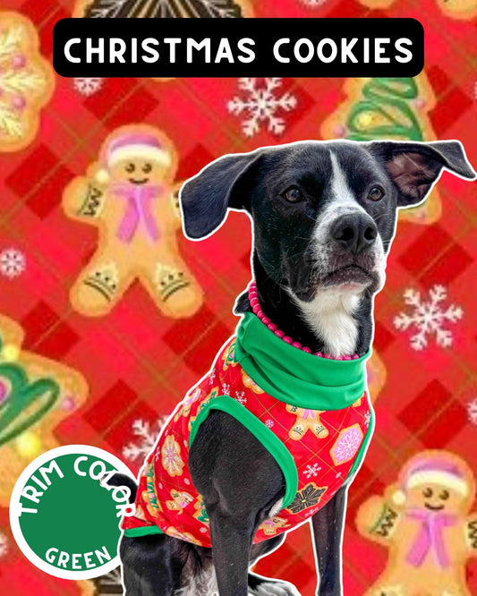 Christmas Cookies  - Dog Pajama with Green Neck & Trim/Sleeves