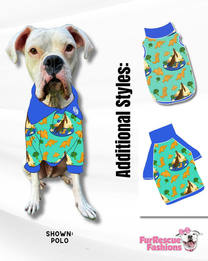 Din-O-Bites (Green) - PAWjama with Blue Neck & Trim/Sleeves