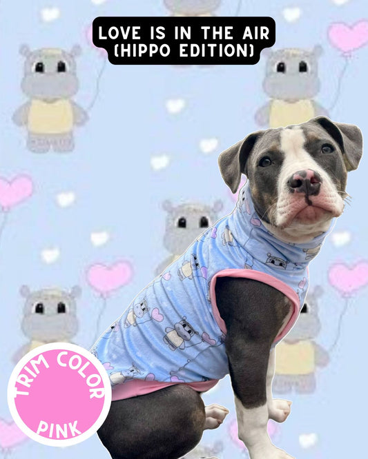 Love is in the Air(Hippo Edition) Dog Pajama with Pink Neck & Trim/Sleeves