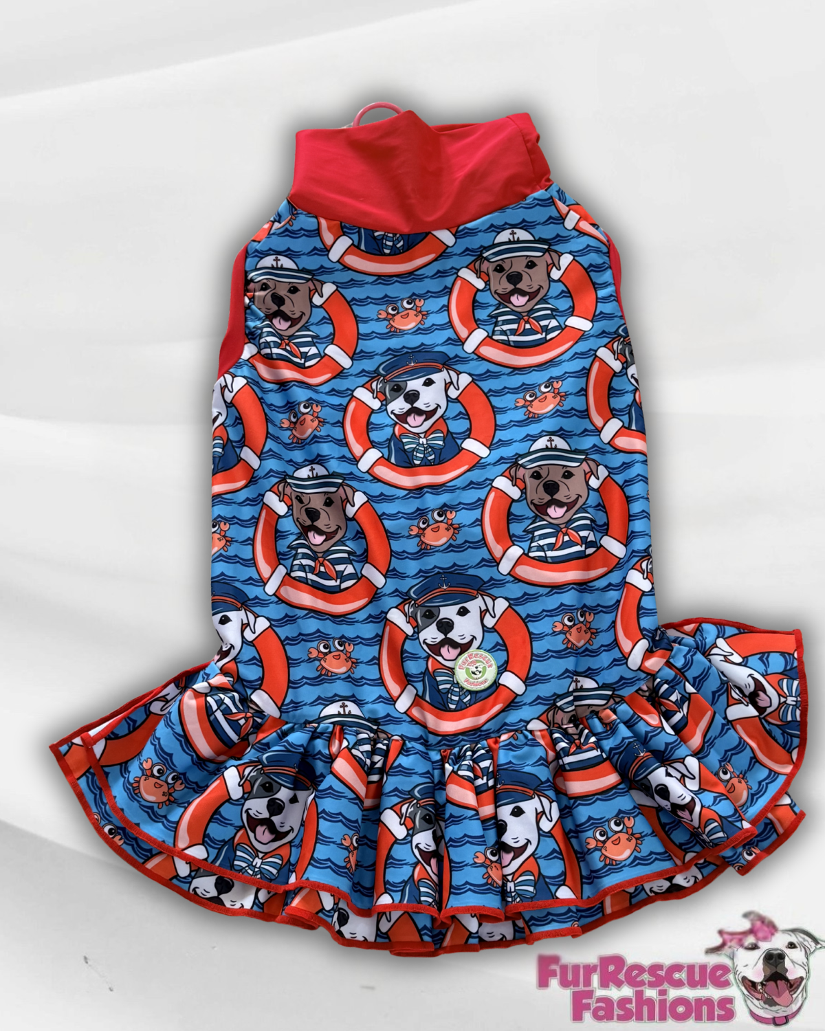 Nauti-Bull Crew: Let’s Sail Pitties Dog Dress With Ruffle / With Sleeves or Sleeveless