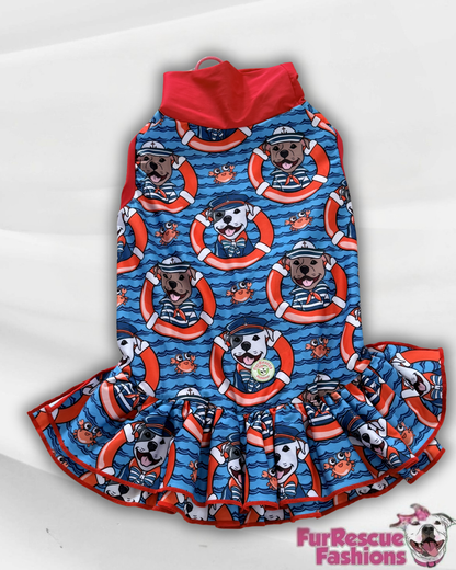 Nauti-Bull Crew: Let’s Sail Pitties Dog Dress With Ruffle / With Sleeves or Sleeveless