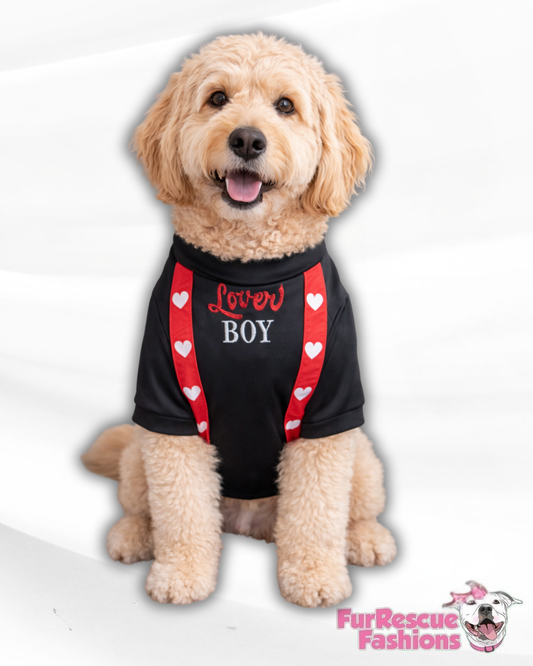 Lover Boy Valentine Dog Shirt With Suspenders & Embroidery
