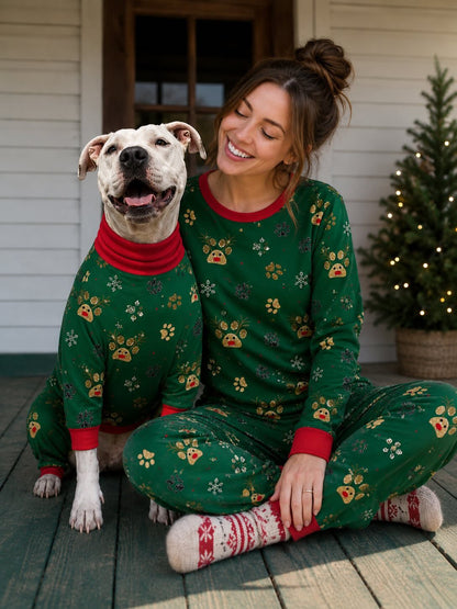 Reindeer Paw Prints - Dog Pajama with Red Neck & Trim/Sleeves