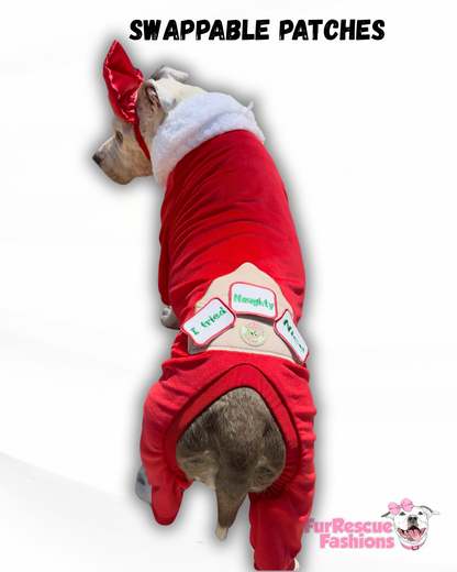 Santa’s List PAWjamas with Swappable Patches (Nice-Naughty-I Tried)