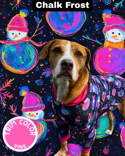 Chalk Frost Dog Pajama with Hot Pink Neck & Trim/Sleeves