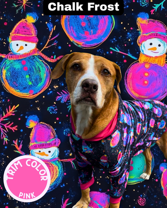Chalk Frost Dog Pajama with Hot Pink Neck & Trim/Sleeves
