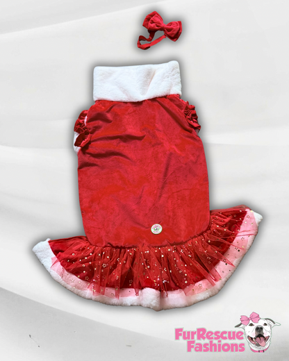 Holiday Velvet Sparkle Dress With Bow Headband And With or Without Cape