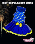 Festive Polka Dot Dog Tutu Dress - blue & yellow