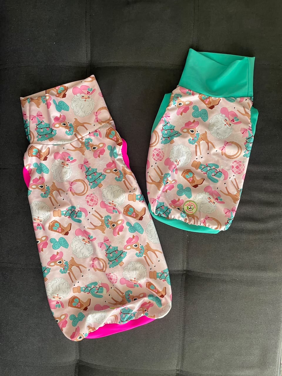 Merry Cowgirl Christmas - Dog Pajama with Hot Pink Neck & Trim/Sleeves